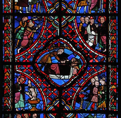 Fenêtre représentant la troisième section de la fenêtre de Saint Jacques, w5 : toutes les scènes n