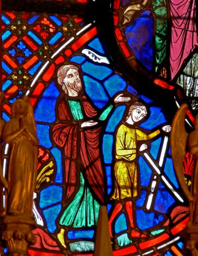 Fenêtre w0 représentant Abraham et Isaac - French School