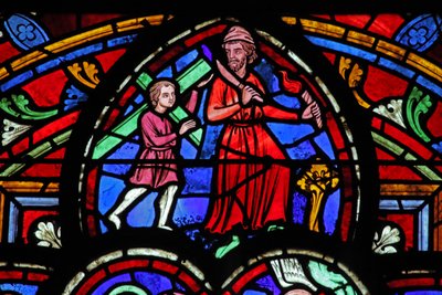 Fenêtre w0 représentant Abraham avec Isaac portant du bois - French School