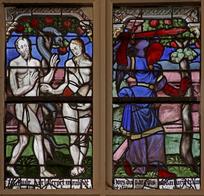 Fenêtre w101 représentant Adam et Ève et le Serpent; Expulsion d