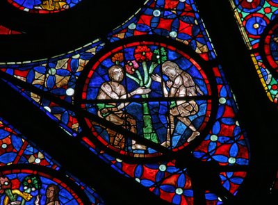 Fenêtre w115 représentant Adam et Ève séduits par la connaissance de l