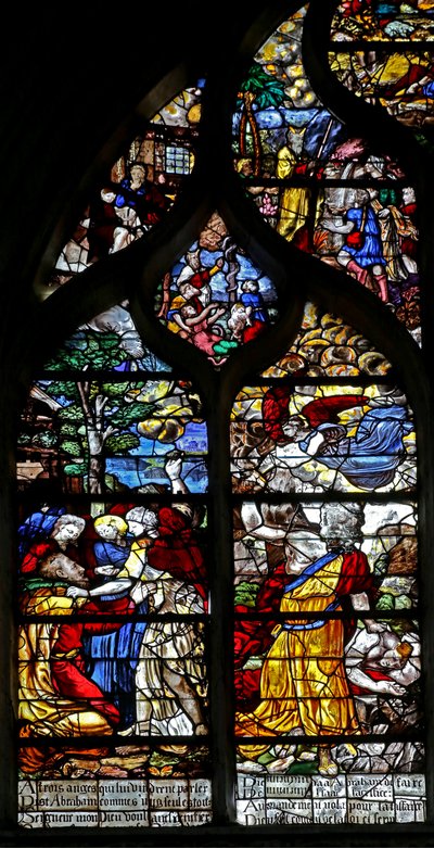 Abraham reçoit trois visiteurs; Abraham tente de sacrifier Isaac - French School