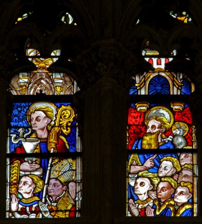 Vitrail w137 représentant Saint Jean avec un chevalier et un évêque - French School