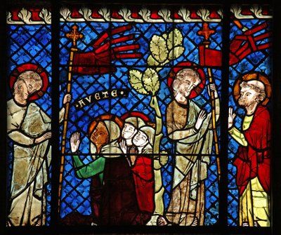 Fenêtre w14 représentant le Christ apparaissant aux femmes et à Saint Pierre - French School