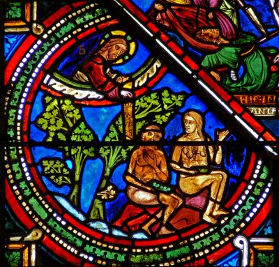 Fenêtre du Bon Samaritain : Adam et Ève couvrent leur nudité - French School