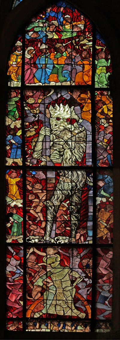 Fenêtre w16 représentant une scène du Jugement Dernier : le Diable assiste - French School