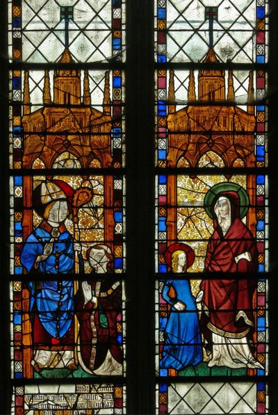 Fenêtre w17 représentant Saint Nicolas et le donateur Oudin de Troyes ; Sainte Anne et la Vierge Marie - French School