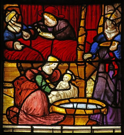 Fenêtre w17 représentant la Vie de Saint Remi. Sa naissance au château de Cerny-en-Laonnois - French School