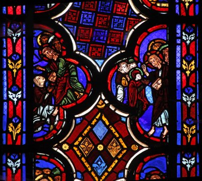 Fenêtre w1 représentant le Christ disant Je suis la Résurrection et la Vie - French School
