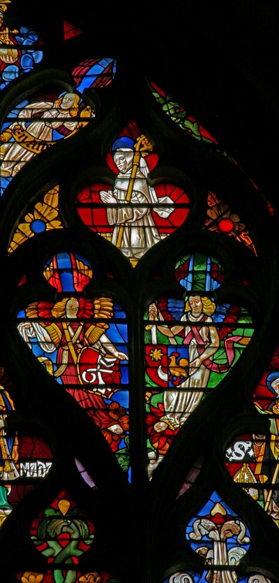 Lumières de remplage avec des anges et Saint Bernard - French School