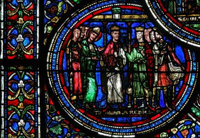 Fenêtre w23 représentant Saint Thomas Becket avec Henri II et Louis VII - French School