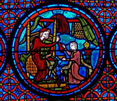 Vitrail w23 représentant la parabole de Dives et Lazare - French School