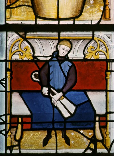 Fenêtre w25 représentant un drapier au travail dans la fenêtre des Drapiers - French School