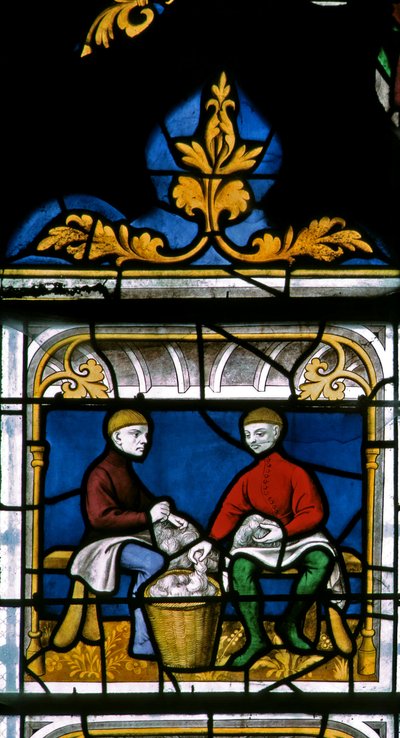 Fenêtre w25 représentant un drapier au travail dans la fenêtre des Drapiers - French School