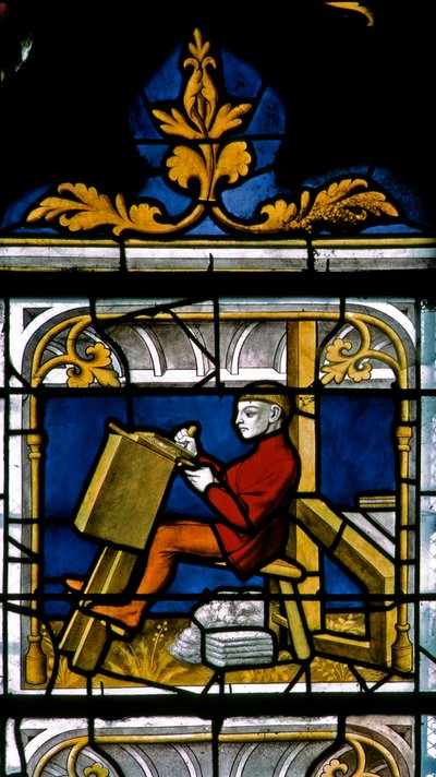 Fenêtre w25 représentant un drapier au travail dans la fenêtre des Drapiers - French School