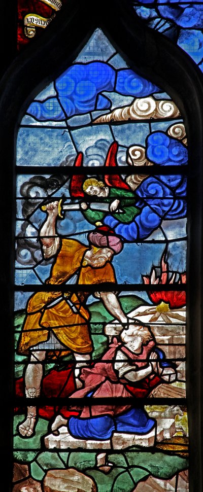 Vitrail w2 représentant Abraham et Isaac : l