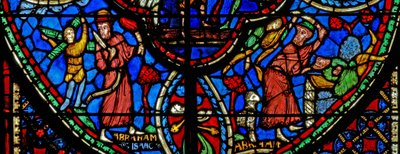 Vitrail w3 représentant Abraham sur le point de sacrifier Isaac - French School