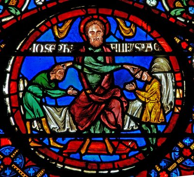 Vitrail w3 représentant Jacob bénit les fils de Joseph - French School