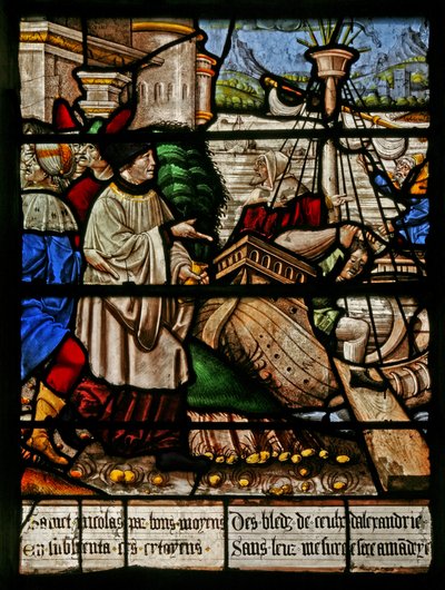 Fenêtre w3 représentant Saint Nicolas : obtient du blé pour les citoyens d