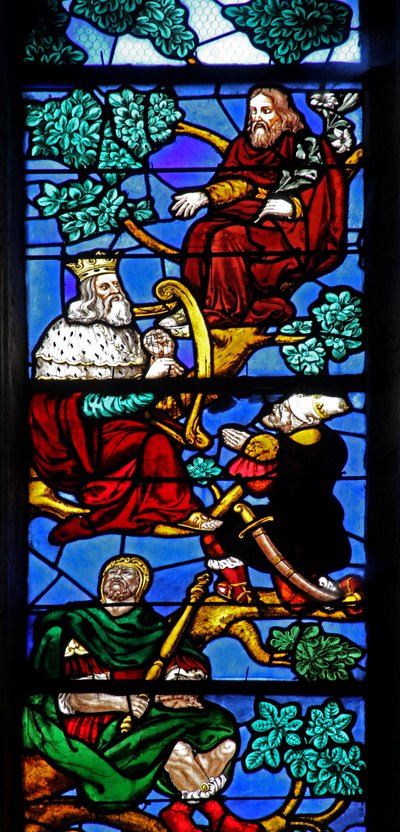 Vitrail w4 représentant le roi David et des prophètes sur l