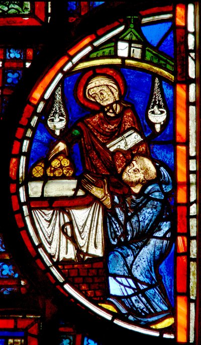 Fenêtre w5 représentant le miracle des moines et le grenier - French School