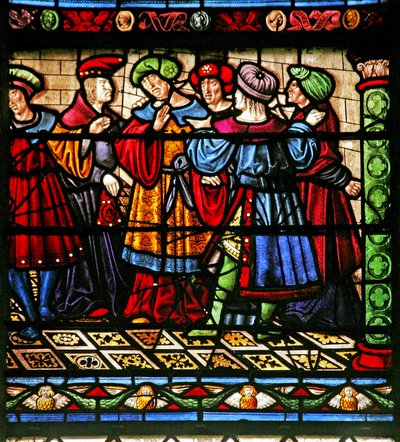 Fenêtre w6 représentant les pharisiens dans la synagogue - French School