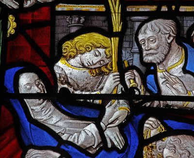 Fenêtre w9 représentant un détail de la Mort de la Vierge Marie - French School