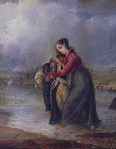 Femme portant un soldat blessé pendant les guerres napoléoniennes - French School