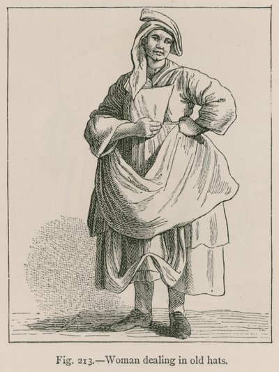 Femme vendant des vieux chapeaux - French School