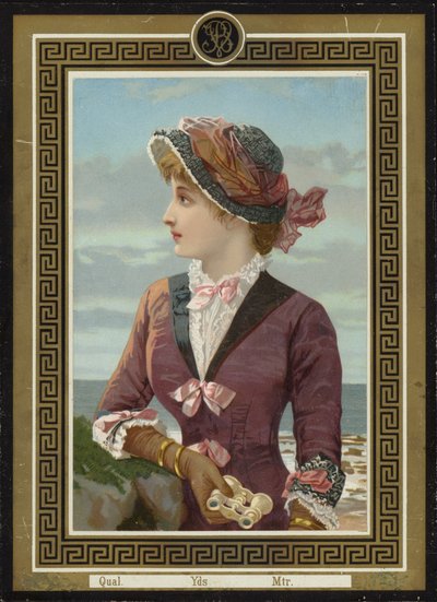 Femme regardant la mer avec des jumelles - French School