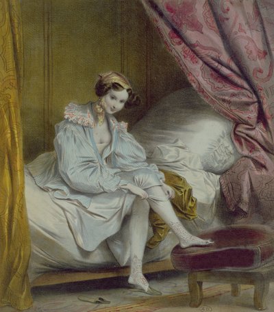 Femme mettant des bas, vers 1830 - French School
