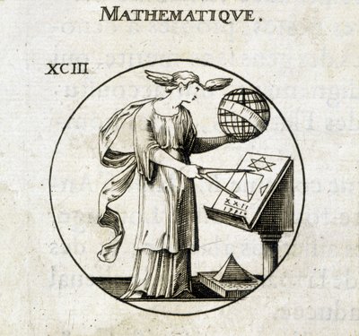 Femme avec compas et globe, personnification des mathématiques - French School