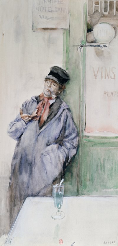 Ouvrier dans un café avec un verre d