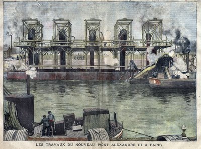 Travaux à Paris du pont Alexandre III. Gravure d