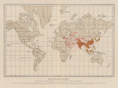 Carte du monde montrant la propagation du choléra - French School