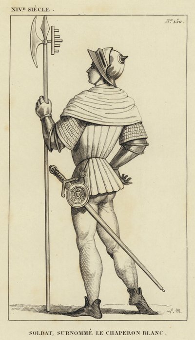 XIV Siècle, Soldat, Surnommé le Chaperon Blanc (gravure) - French School