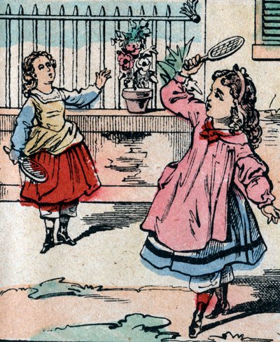 Jeunes filles jouant au volant, jeu ancien similaire au badminton - Image d