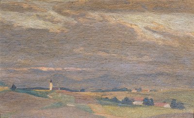 Paysage du soir avec clocher - Friedrich Hasslwander