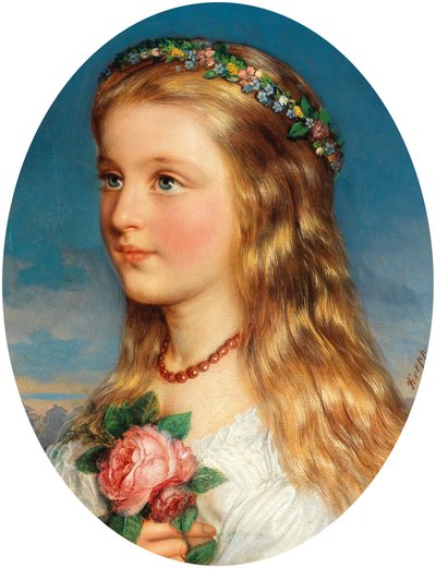 Friedrich Krepp Portrait de jeune fille avec couronne de fleurs et roses - Friedrich Krepp