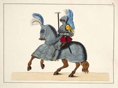 Chevalier et cheval en armure, planche de 
