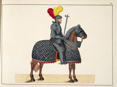 Chevalier en armure sur son cheval, planche de 