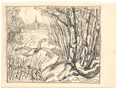 Paysage avec cygne décollant - Fritz Syberg