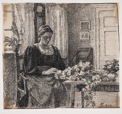 Ma femme (Mme Anna Syberg) faisant une couronne - Fritz Syberg