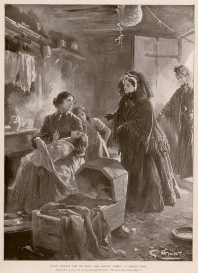 La reine Victoria et les pauvres : la reine visitant une maison de campagne - G.S. (after) Amato
