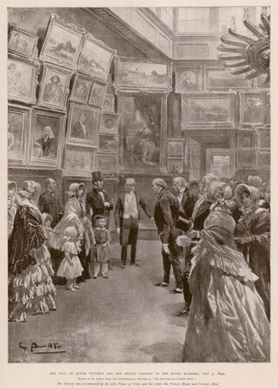 Visite de la reine Victoria et du prince consort Albert à la Royal Academy, Londres, 3 mai 1849 - G.S. (after) Amato
