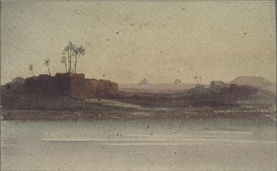 Première vue des pyramides depuis le Nil près du Caire - G.S. Cautley
