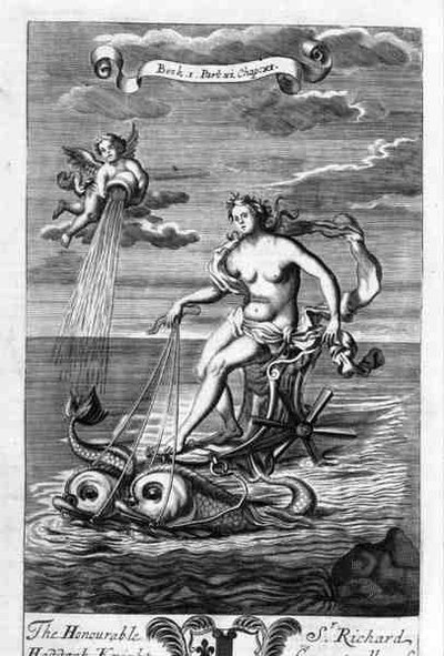 Vénus chevauchant son char tiré par des dauphins, illustration du Livre 1 Partie 6 Chapitre 11 de 
