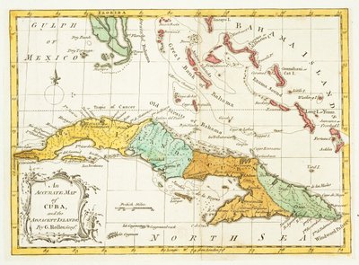 Carte précise de Cuba et des îles adjacentes, pub c. 1762 - G Rollos