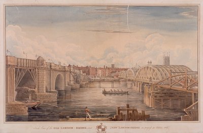 Pont de Londres ancien et nouveau, Londres, 1827 - G Yates