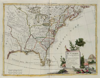 Canada, les colonies anglaises avec la Louisiane et la Floride, gravure par G. Zuliani tirée du Tome I du Nouvel Atlas publié à Venise en 1778 par Antonio Zatta, Collection Privée - G. Zuliani
